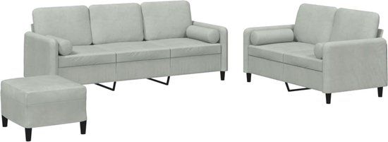 vidaXL 3-delige Loungeset met kussens fluweel lichtgrijs