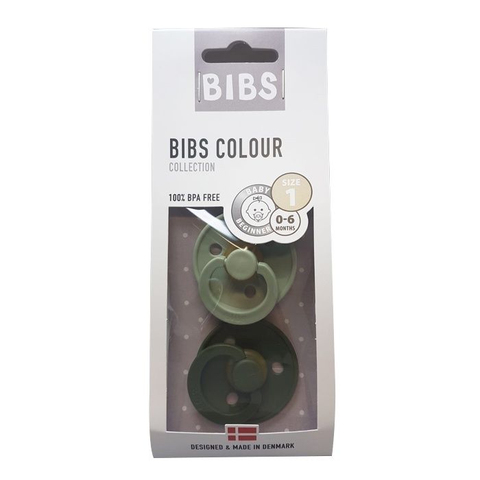 BiBS Colour Pacifier - Stage 1 - 0-6 Months - 2 Pack - Sage/Hunter Green