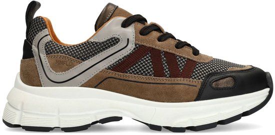Manfield - Dames - Zwarte leren sneakers met suède details - Maat 39