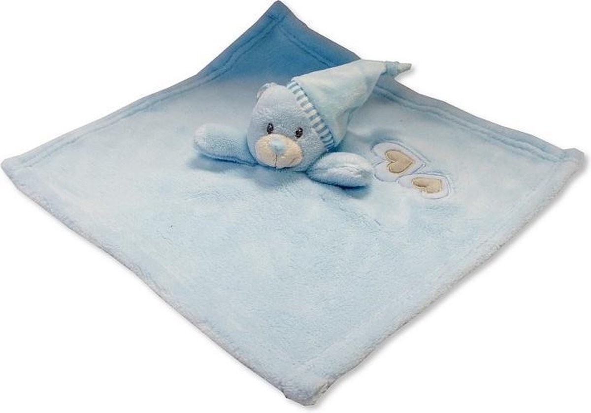 Nursery time knuffeldoekje Beertje 30 x 30 cm polyester blauw