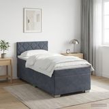 vidaXL Boxspringbed met matras en LED-verlichting, donkergrijs, 100 x 200 cm, fluweel