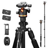 K&F Concept Camerastatief, 192 cm statief met mobiele telefoonhouder, tripod voor onderweg, statiefcamera voor smartphone, aluminium reisstatief O275A5+BH-36