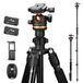 K&F Concept Camerastatief, 192 cm statief met mobiele telefoonhouder, tripod voor onderweg, statiefcamera voor smartphone, aluminium reisstatief O275A5+BH-36