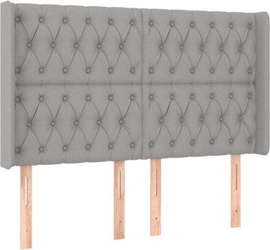 VidaXL Hoofdbord met randen Lichtgrijs 163x16x118/128 cm Stof