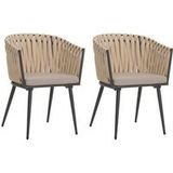 HWC-N38 Set van 2 aluminium eetkamerstoelen met Olefin rope weave crème kussen