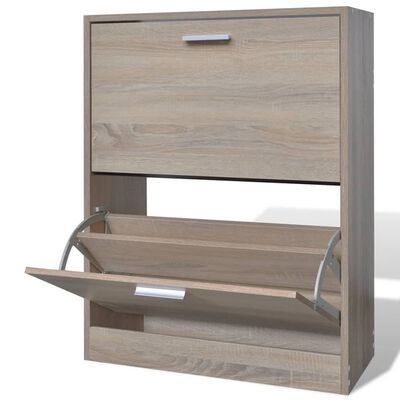 vidaXL Closed Oak Shoe Rack with 2 Shelves