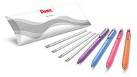 Pentel iZee BX470 balpen, lage viscositeit, brede punt, 1 mm, 4 stuks + 4 zakjes met elk 2 vullingen, oranje, roze, hemelsblauw, violet