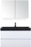 BES LED Maxx XL Badmeubelset 100 cm - Wit Hoogglans - Wastafel Lucca 1 Kraangat met Spiegelkast
