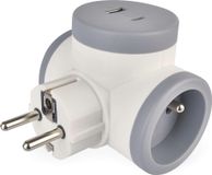 EMOS - Frans dubbel stopcontact met 2 USB-poorten en schakelaar - voor binnen (IP20) - 250V/16A/3680W - wit/grijs - Frans type