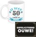 Bellatio Decorations Verjaardag cadeau koffiemok - thema 50 jaar - man - perfect - met gefeliciteerd ouwe wenskaart - A5 - leeftijd humor