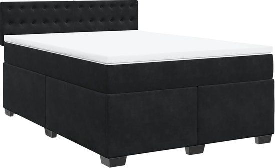 vidaXL Boxspring met matras fluweel zwart 160x200 cm
