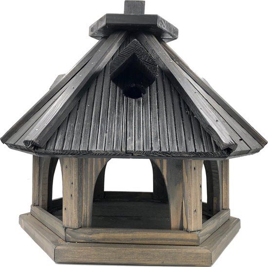 Garden Spirit Groot Vogelvoederhuisje 50 x 38 x 45 met Nestkast Vogelhuisje - Grijs/Zwart