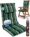 Beautissu Sun-HL - Coussin Premium à Dossier Haut avec Repose-tête 120x50 cm Résistant aux UV & Coussin Épais de 8 cm Coussin de Chaise de Jardin Bandes de Fixation Antidérapantes Tissu Robuste Vert à carreaux
