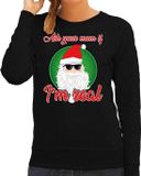 Bellatio Decorations Shoppartners Bv Foute Kersttrui / sweater - Ask your mom I am real - zwart voor dames - kerstkleding / kerst outfit M