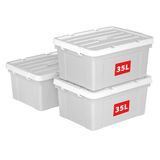 Cetomo 35L x 3 opbergdozen, draag plastic opbergdoos met deksels, organiserende container met handvat en veilige vergrendelende gespen, stapelbaar, nestbaar, draagtas voor thuiskantoor kleding, 35L