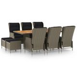 vidaXL 9-delige Tuinset met kussens poly rattan bruin