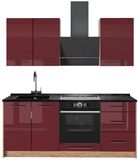 Vicco Eenpersoonskeuken Fame-Line, Bordeauxrode hoogglans/Goudkleurig Eiken, 190 cm, WB Antraciet