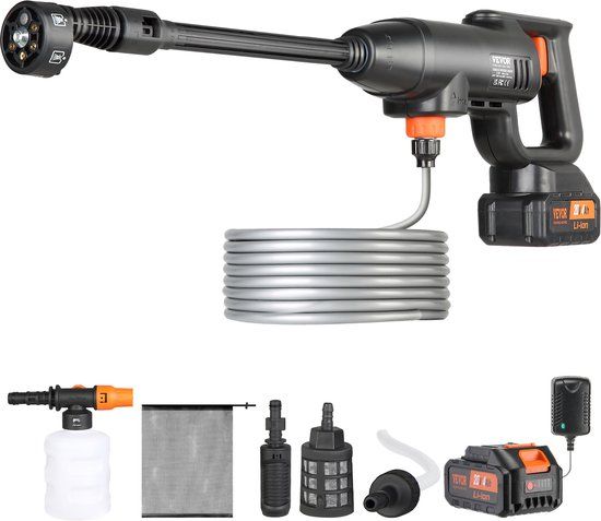 VEVOR Accu-Hogedrukreiniger, Draadloze Waterdrukreiniger, Spuitpistool, Hogedrukreinigerpistool (220w 21v, 40bar, voor Mobiele Reiniging en Irrigatie, 4l/Min, Inclusief Accessoires, Oplader)