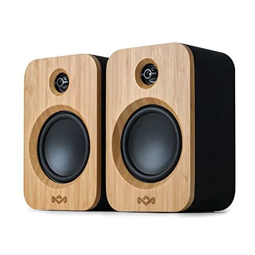 The House of Marley Get Together Duo Bluetooth Speakers - Sustainably manufactured, Bookshelf style, wireless sound system, power supply or 20 hours battery life, Aux in function