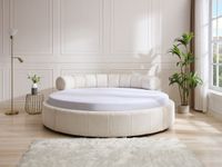 Vente-unique - Lit rond, 220 x 220 cm, tissu éponge, blanc, Rogila
