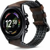 Strap-it Fossil Gen 6 - 44mm siliconen / leren bandje - zwart/bruin