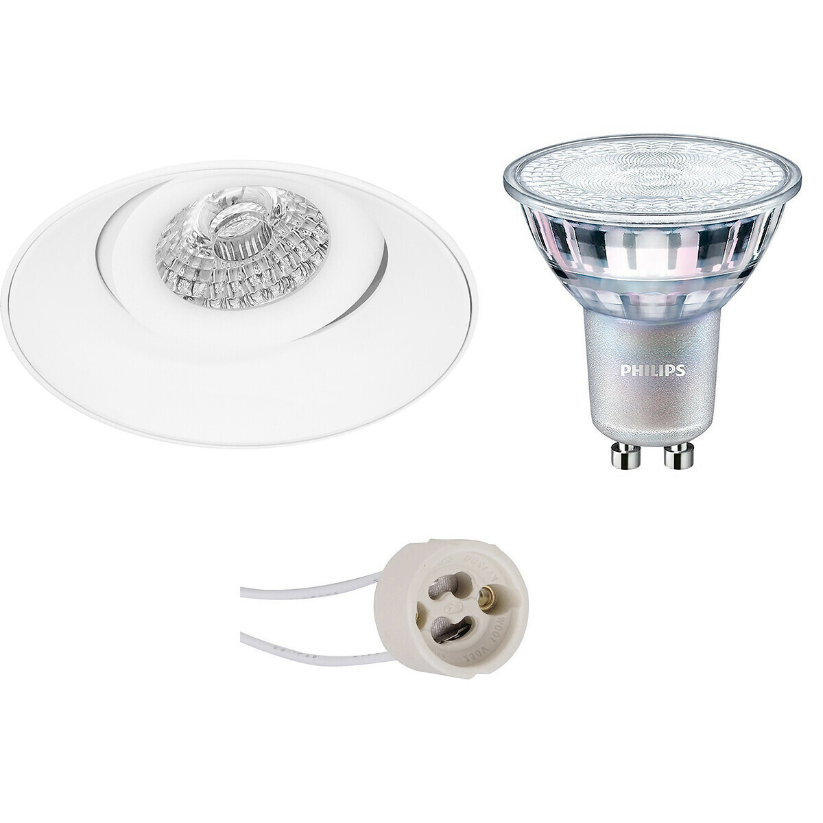 BES LED LED Spot Set - Pragmi Nivas Pro - GU10 Fitting - Inbouw Rond - Mat Wit - Trimless - Kantelbaar - Ø150mm - Philips - MASTER 927 36D VLE - 4.9W - Warm Wit 2200K-2700K - DimTone Dimbaar