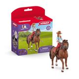 schleich HORSE CLUB | Hannah & Cayenne 42539 | Meisjesfiguur beweegbaar met paard en rijaccessoires | Schleich paardenspeelgoed | speelgoed paarden vanaf 5 jaar | 10 stuks | exclusief Schleich
