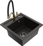 Mexen Vito granieten spoelbak 1-kamer met Duo keukenkraan, zwart/goud metallic