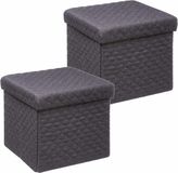 5Five Poef/hocker/opbergbox - 2x - donkergrijs - polyester/mdf - 31 x 31 cm - opvouwbaar