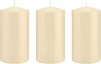 Trend Candles Bougie cylindrique/bougie tronc - 3x - blanc crème - 8 x 15 cm - 69 heures de combustion - bougies pour l'hôtellerie