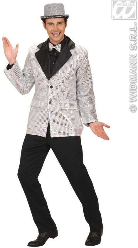 Widmann Pailletten Colbert Zilver Man XL Carnaval kostuum Verkleedkleding