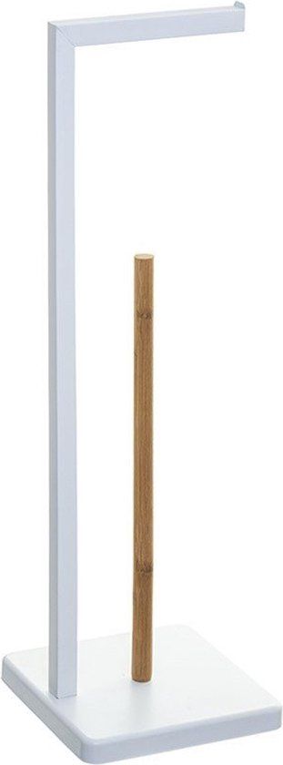 Toiletrolhouder Enzo Wit - Vrijstaand - Metaal/Hout - Wit/Hout - 2 jaar garantie