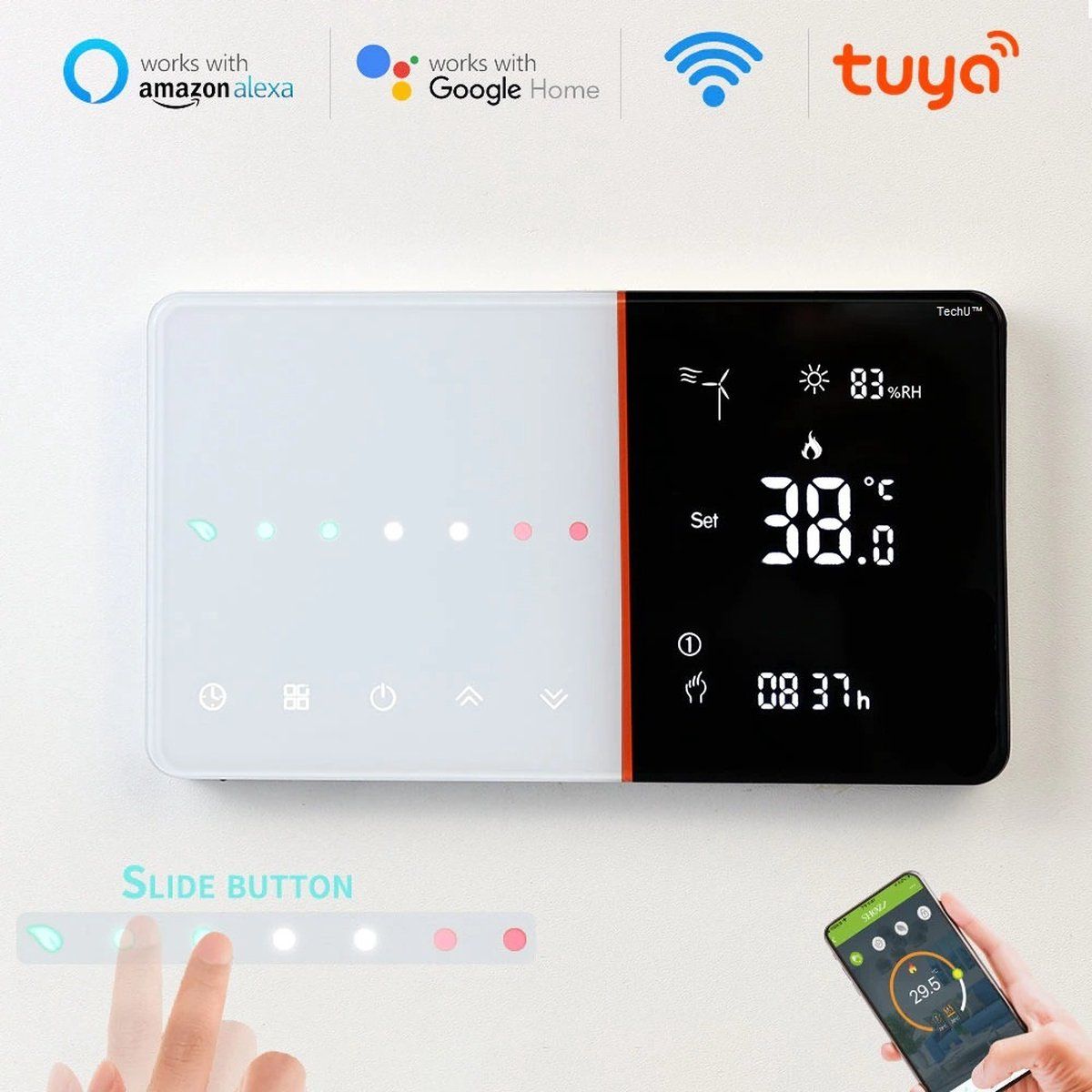 TechU™ Slimme Thermostaat Ease - Wit - CV-ketel - App & Wifi - Google Home & Amazon Alexa