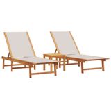 VidaXL Ligbedden 2 stuks met tafel massief acaciahout en textileen grijs