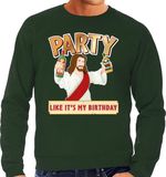 Bellatio Decorations Foute Kersttrui - Party Jezus - Groen - Heren - Maat S