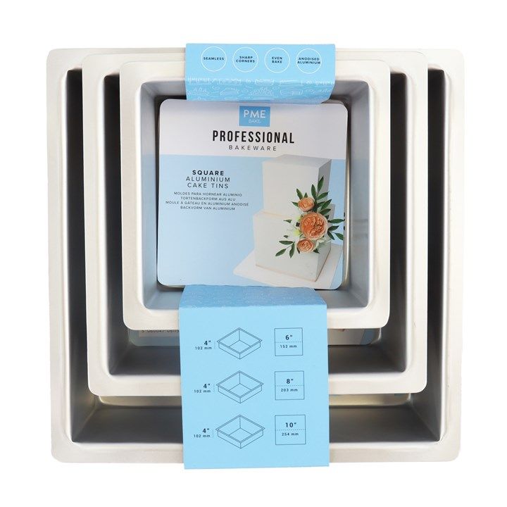 PME Square Cake Pans - SQRB68104 - 3-pack - Aluminium - 10.2cm Height