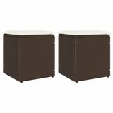 vidaXL Tuinkrukken met kussens 2 st 40x40x43 cm poly rattan bruin