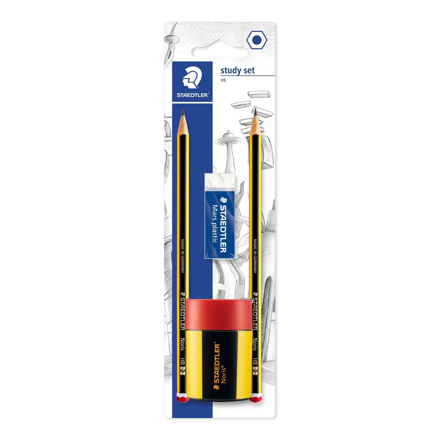 Staedtler Noris Potlood Set - 2 x HB - Incl. Gum & Puntenslijper