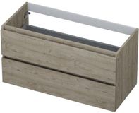INK - Onderkast 2 Laden Greeploos met Houten Keerlijst - 1000x450x520 Mm - Greige Eiken