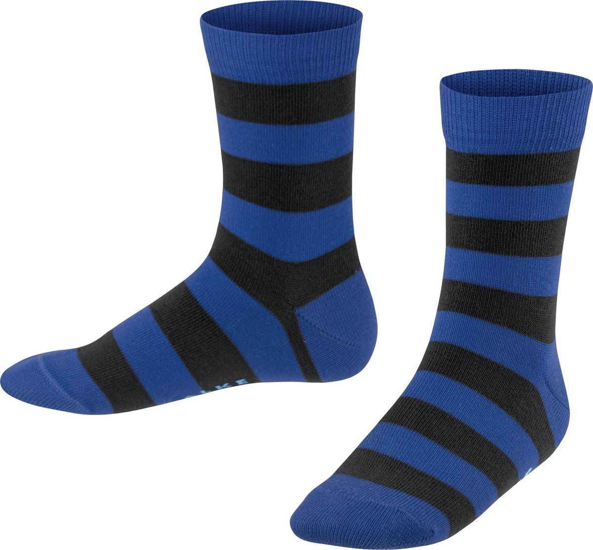 Falke Happy Stripe 2-pack Kinderen Sokken - Zwart/Blauw gestreept - Maat 35-38
