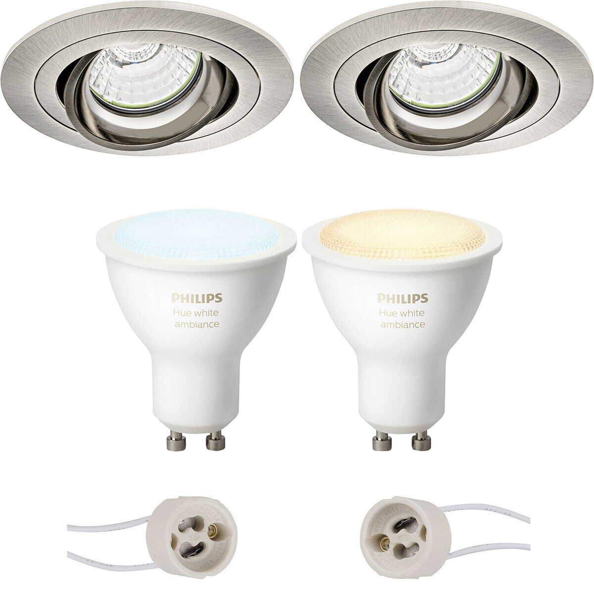 BES LED Pragmi Alpin Pro - Inbouw Rond - Mat Nikkel - Kantelbaar - Ø92mm - Philips Hue - LED Spot Set GU10 - White Ambiance - Bluetooth