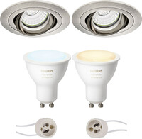 BES LED Pragmi Alpin Pro - Inbouw Rond - Mat Nikkel - Kantelbaar - Ø92mm - Philips Hue - LED Spot Set GU10 - White Ambiance - Bluetooth