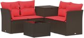 vidaXL Bankstel 2 zitplaatsen Bruin en Rood Poly Rattan en Staal