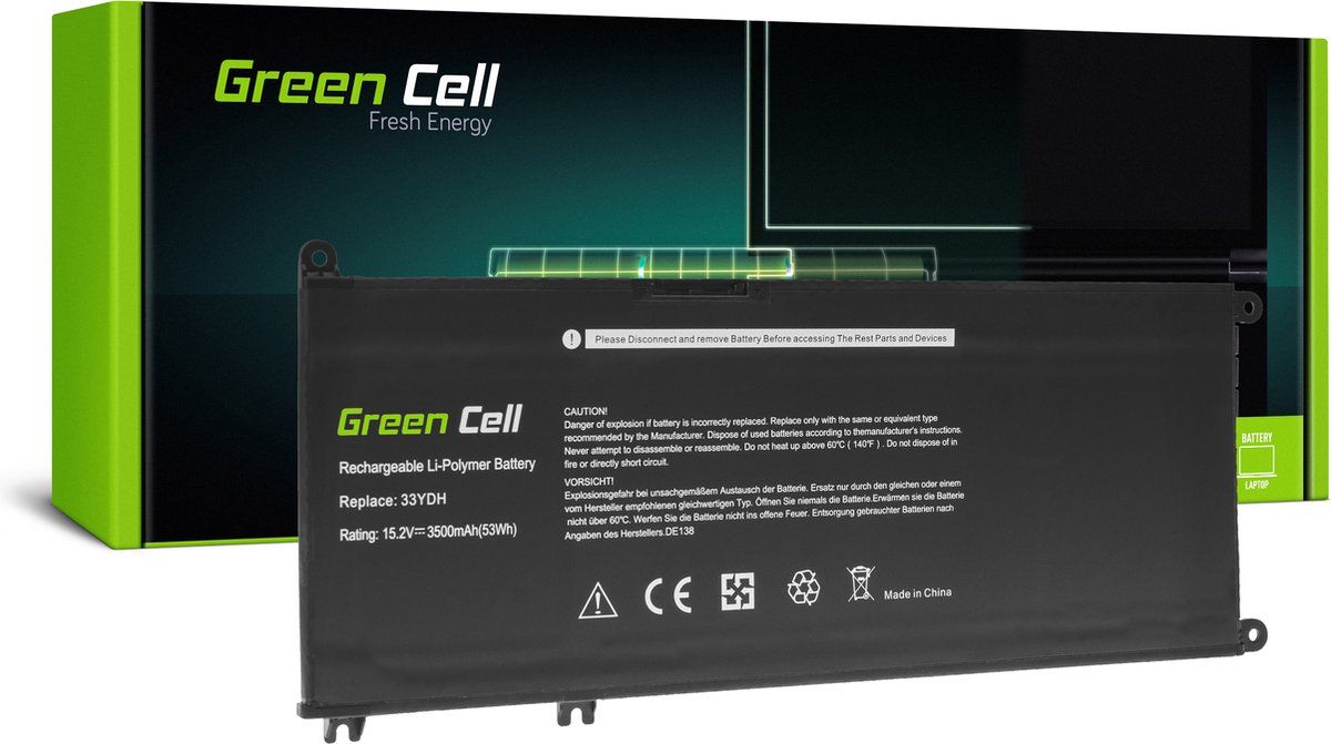 Green Cell Batterij 33YDH 99NF2 099NF2 voor Dell Inspiron 15 7577 17 7779 17 7778 17 7773 17 7786 Latitude 133380 Vostro 15 7570 7580 (3400mAh 15.2.20) V zwart)