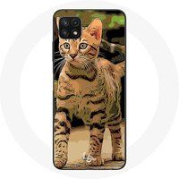 Maniacase Hoesje voor Samsung Galaxy A22 5G Bengaalse kat Race Cartoon