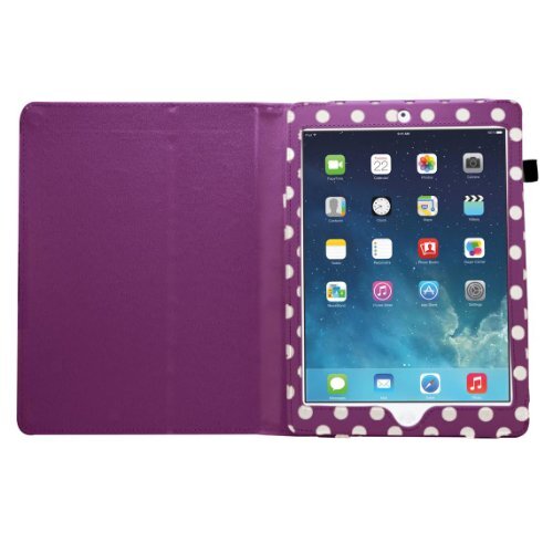 SAMRICK Polka Dots Executive Speciaal ontworpen lederen boek Folio portemonnee Case met exclusieve kijkstandaard, Screen Protector, microvezel doek, zwart High Capacitive Stylus Pen - Ouder ASIN Purple Stylus/Purple White