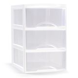 Plasticforte Ladeblokje/bureau organizer met 3x lades - transparant/wit - L18 x B25 x H25 cm