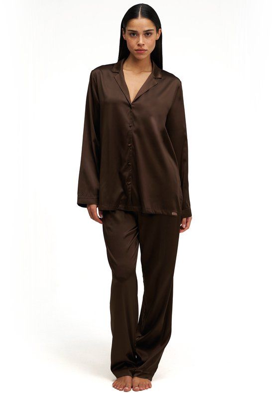 Dore & Rose Premium Zijden Pyjama Dames Donkerbruin M