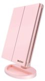 WEILY Make-upspiegel, cosmetische spiegel voor aanrecht, verstelbaar licht met led, met 1X/2X/3X vergroting, 180° instelbare rotatie, dubbele voeding (roze)