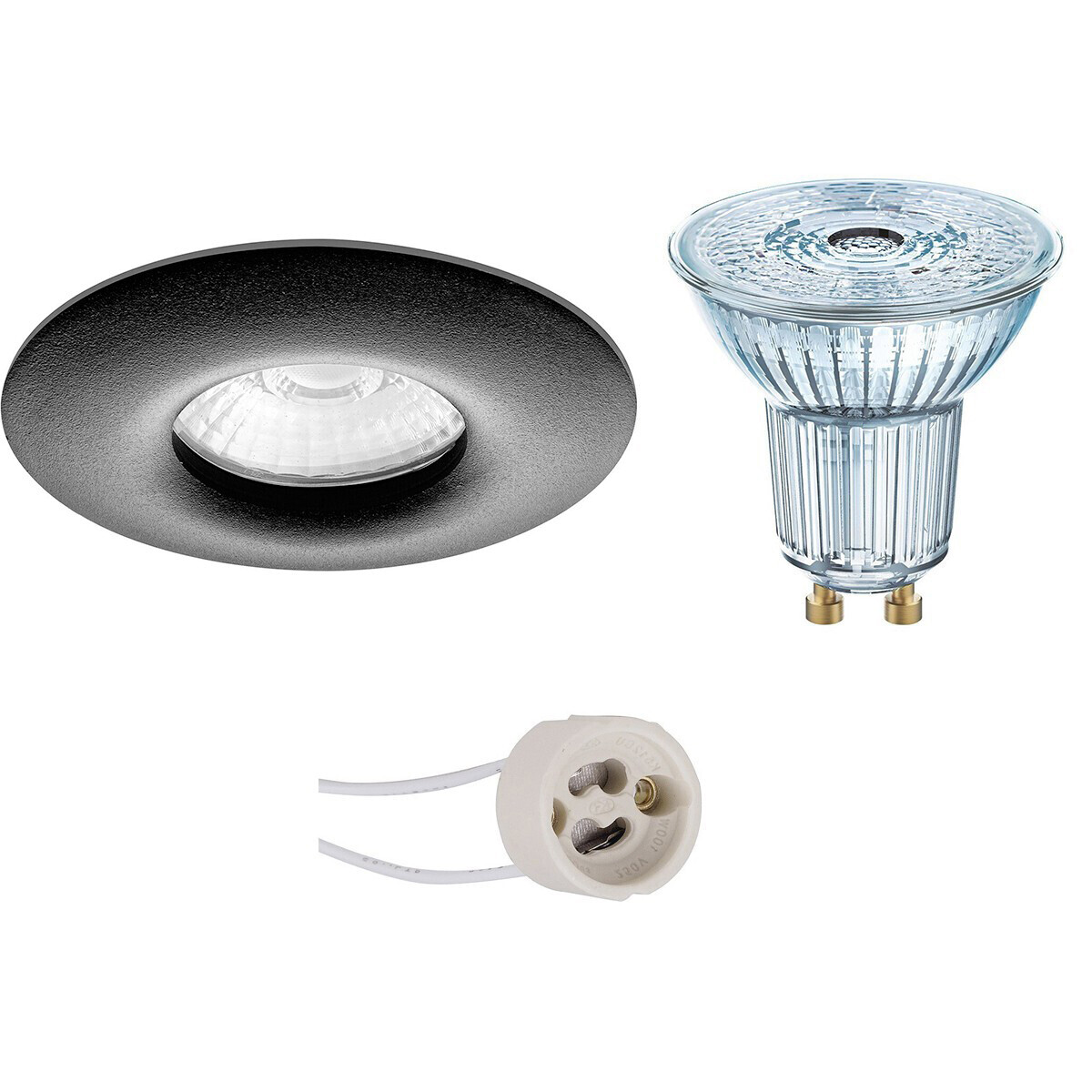 Osram - LED Spot Set - Parathom PAR16 930 36D - Pragmi Luno Pro - Waterdicht IP65 - GU10 Fitting - Dimbaar - Inbouw Rond - Mat Zwart - 3.7W - Warm Wit 3000K - Ã˜82mm